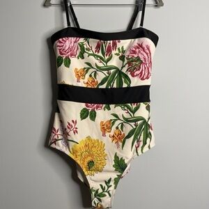 Floral One-Piece Swimsuit with Black Accents